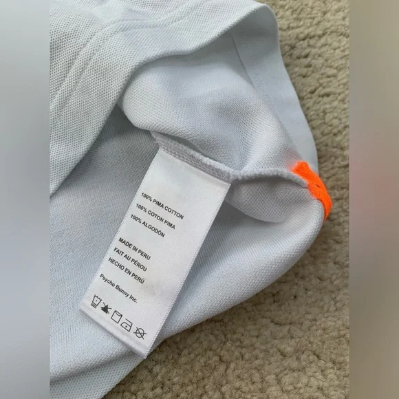 Psycho Bunny Size XS, 5/6, White Pique Polo with Neon Trim - Picture 6 of 7